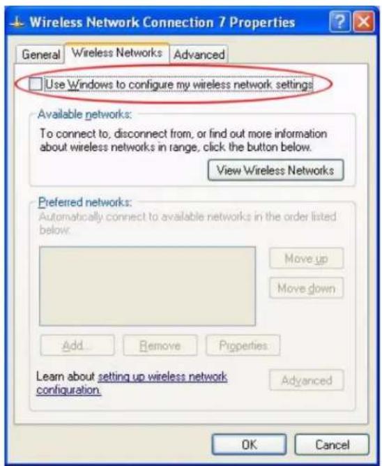 Use Windows to configure my wireless network settings Available networks: To connect to, disconnect from, or find out more information about wireless networks in range, click the button below. View Wireless Networks Preferred networks: Automatically connect to available networks in the order listed below. Move up Move down Add... Remove Properties Learn about setting up wireless network configuration. Advanced OK Cancel