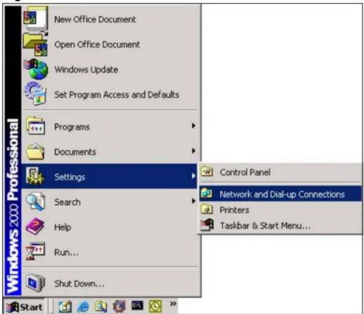 New Office Document Open Office Document Windows Update Set Program Access and Defaults Programs Documents Settings Search Help Run... Shut Down... Control Panel Network and Dial-up Connections Printers Taskbar & Start Menu...