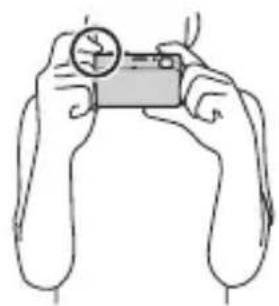 Line drawing of two hands holding a smartphone (no text or symbols)