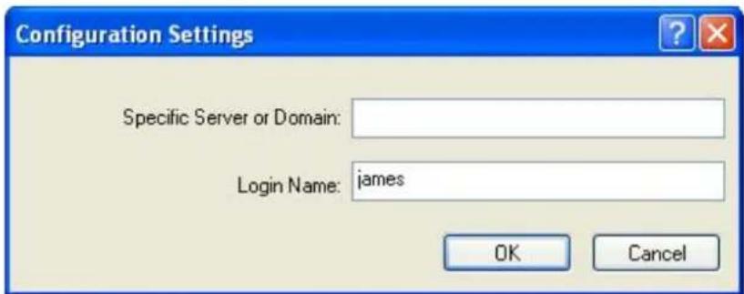 Configuration Settings Specific Server or Domain: Login Name: james OK Cancel