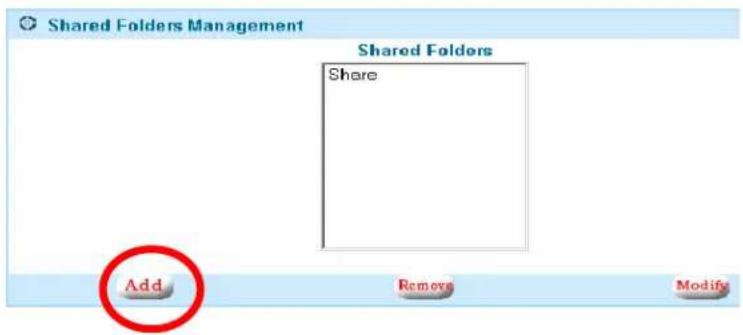 Shared Folders Management Shared Folders Share Add Remove Modify