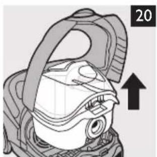 Diagram of a mechanical device with a handle and internal components, showing an upward arrow (no text or symbols)