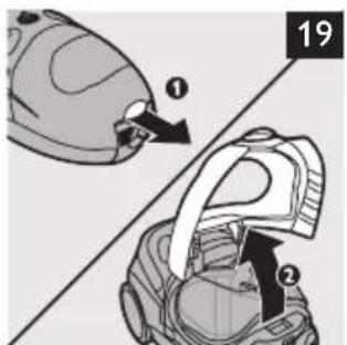 Diagram showing two steps of a device with numbered annotations, likely illustrating a process or assembly.