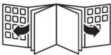 Diagram of a folded solar panel with two panels open, showing directional arrows indicating rotation (no text or symbols)