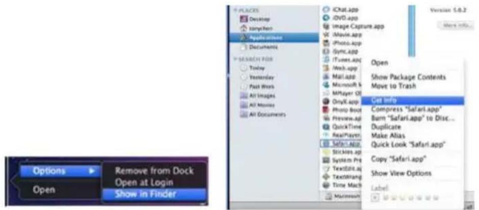 Options Remove from Dock Open at Login Show in Finder File List Desktop SonyTech App Store Documents SEARCH FOR Today Yesterday Past Work All Images All Movies All Documents ICML.app JDVD.app Image Capture.app iMovie.app Photo.app GyMCApp iTunes Iraq Web.app Mail.app Microsoft S MPayer SI OnlyX.app Photop Book Preview Iraq QuickTime RealPlayer Safari.app Stickles Iraq System Pro TextEdit Iraq TextWrang Time Mach Multisoft Open Show Package Contents Move to Trash Get Info Compress "Safari.app" Burn "Safari.app" to Disc... Duplicate Make Alias Quick Look "Safari.app" Copy "Safari.app" Show View Options Label