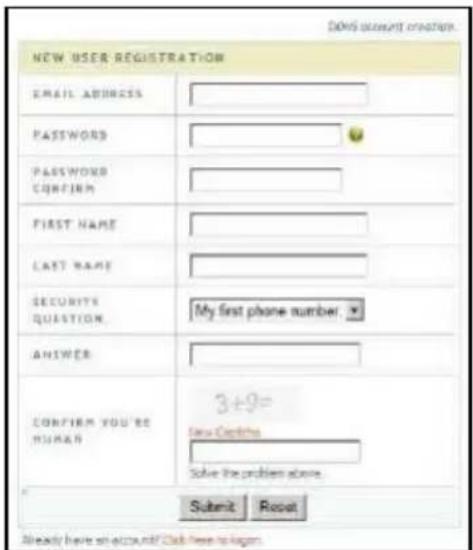 NEW USER REGISTRATION EMAIL ADDRESS PASSWORD PASSWORD CONFIRM FIRST NAME LAST NAME SECURITY QUESTION. My first phone number. ANSWER CONFIRM YOU ARE HUMAN. 3+9= New Orders Solve the problem above. Submit Reset Already have an account? Click free to login.