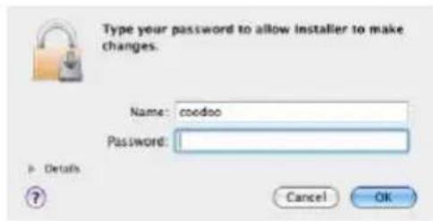 Type your password to allow installer to make changes. Name: coodoo Password: Details Cancel OK