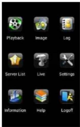 Playback Image Log Server List Live Settings Information Help Logoff