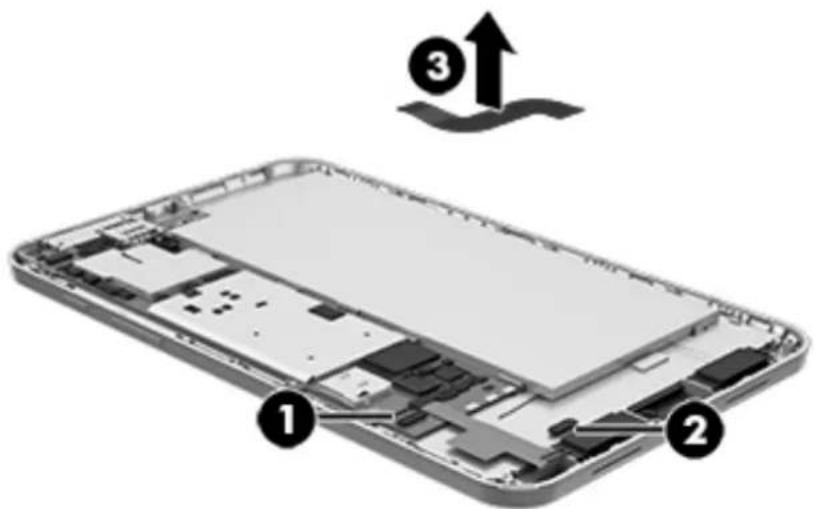 Diagram of an open smartphone showing internal components and a water flow indicator with numbered annotations.