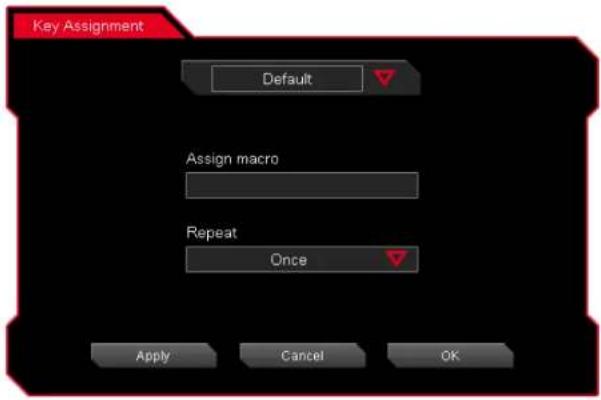 Key Assignment Default Assign macro Repeat Once Apply Cancel OK