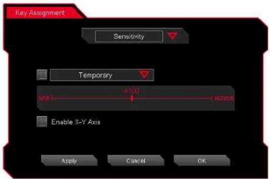 Key Assignment Sensitivity Temporary 4100 Enable X-Y Axis Apply Cancel OK