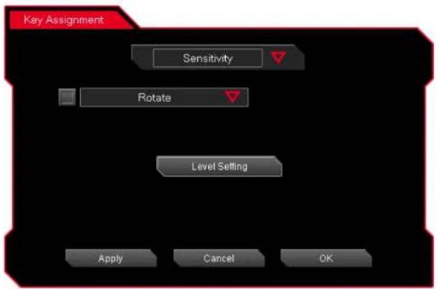 Key Assignment Sensitivity Rotate Level Setting Apply Cancel OK