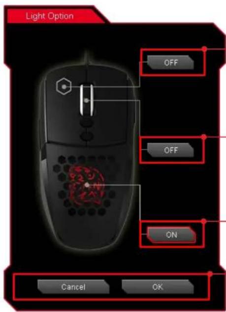 Light Option OFF OFF ON Cancel OK