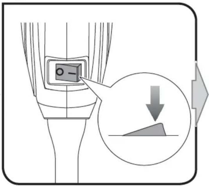 Diagram illustrating a mechanical or electrical component with a magnified view showing a downward force or load on a surface.