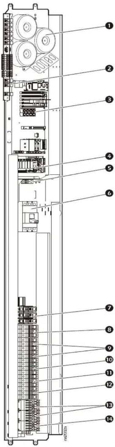 Technical diagram of a vertical electronic device with numbered components for identification