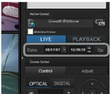 Monitor Control Camera001 @ RSHServer Alligator Frame LIVE PLAYBACK Date: 08/11/07 16:19:30 Go Camera Control Control Adjust OPTICAL DIGITAL