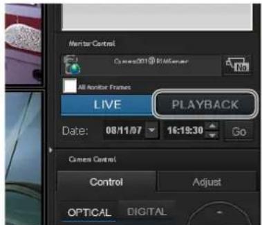 Monitor Control Current2011 @ 61WServer All monitor frames LIVE PLAYBACK Date: 08/11/07 16:19:30 Go Camera Control Control Adjust OPTICAL DIGITAL
