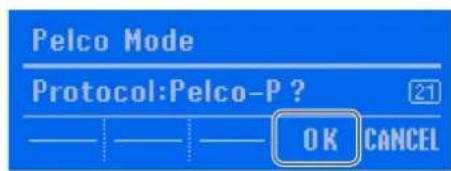 Pelco Mode Protocol:Pelco-P ? OK CANCEL