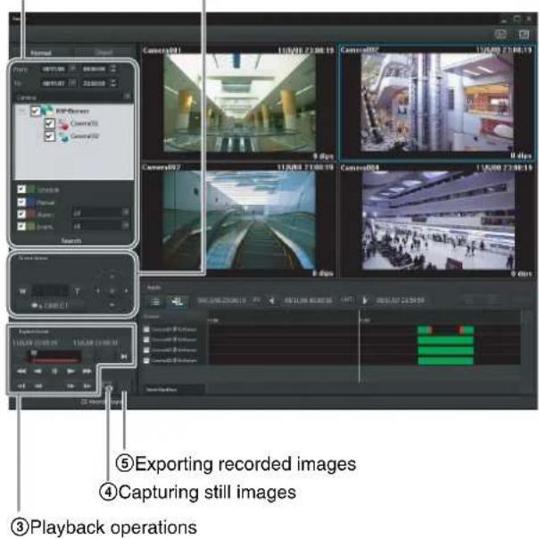 ⑤Exporting recorded images ④Capturing still images ③Playback operations