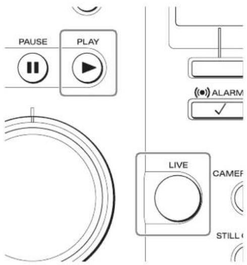 PAUSE PLAY ((●) ALARM ✓ LIVE CAMEF STILL