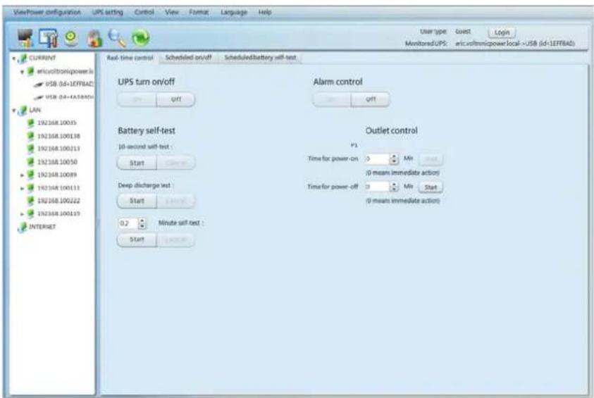 ViewPower configuration UPS setting Control View Format Language Help User type Guest Login Monitored UPS: arc.voltronicpower local -USB (id-1EFFRAD) CURRENT arc.voltronicpower b USB (id-1EFFRAD) USB (id-4.5.840s) LAN 192168.10035 192168.100138 192168.100213 192168.10050 192168.10089 192168.100111 1…