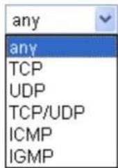 any any TCP UDP TCP/UDP ICMP IGMP