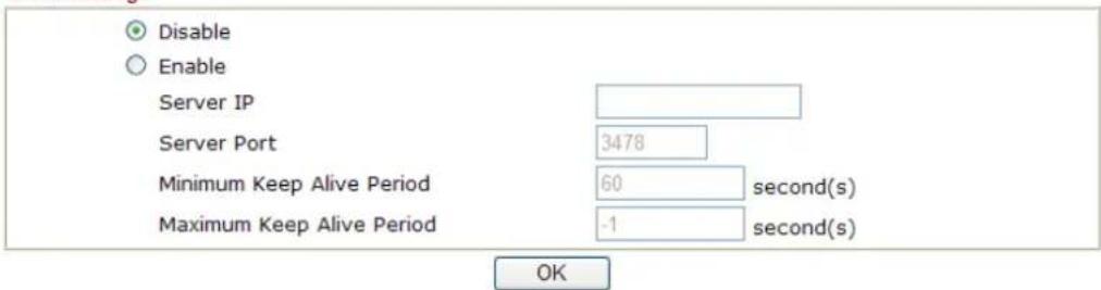 Disable Enable Server IP Server Port 3478 Minimum Keep Alive Period 60 second(s) Maximum Keep Alive Period -1 second(s) OK