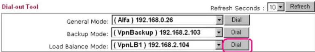 Dial-out Tool Refresh Seconds : 10 Refresh General Mode: (Alfa) 192.168.0.26 Dial Backup Mode: (VpnBackup) 192.168.2.103 Dial Load Balance Mode: (VpnLB1) 192.168.2.104 Dial