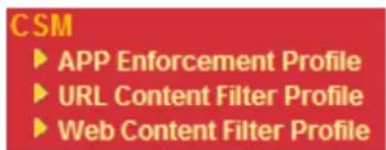 CSM ► APP Enforcement Profile ► URL Content Filter Profile ► Web Content Filter Profile