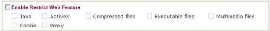 Enable Restrict Web Feature Java ActiveX Compressed files Executable files Multimedia files Cookie Proxy