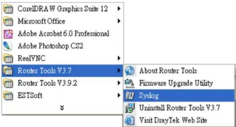 CorelDRAW Graphics Suite 12 Microsoft Office Adobe Acrobat 6.0 Professional Adobe Photoshop CS2 RealVNC Router Tools V3.7 Router Tools V3.9.2 ESTSoft About Router Tools Firmware Upgrade Utility Syslog Uninstall Router Tools V3.7 Visit DrayTek Web Site