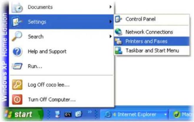 Documents Settings Search Help and Support Run... Log Off coco lee... Turn Off Computer... Control Panel Network Connections Printers and Faxes Taskbar and Start Menu start Internet Explorer Mac