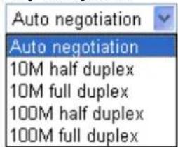 Auto negotiation Auto negotiation 10M half duplex 10M full duplex 100M half duplex 100M full duplex