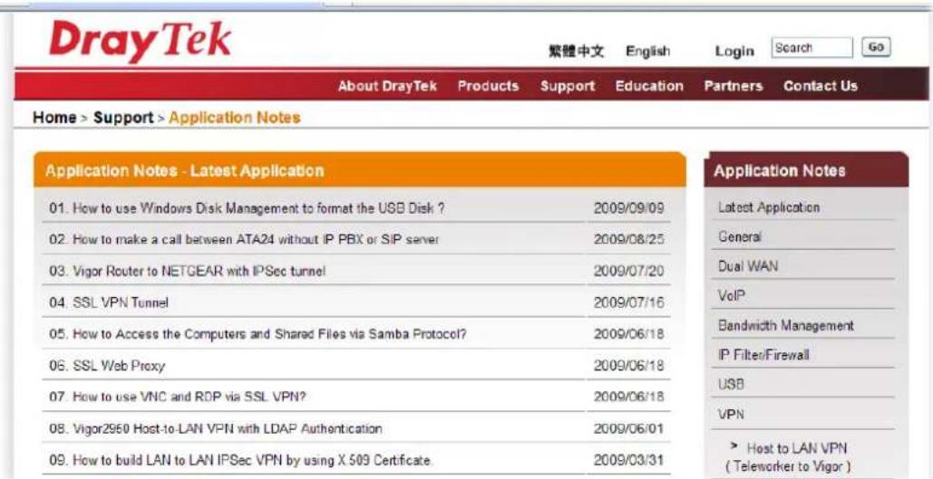 DrayTek 繁體中文 English Login Search Go About DrayTek Products Support Education Partners Contact Us Home > Support > Application Notes Application Notes - Latest Application 01. How to use Windows Disk Management to format the USB Disk ? 2009/09/09 02. How to make a call between ATA24 without IP PBX or SIP server 2009/08/25 03. Vigor Router to NETGEAR with IPSec tunnel 2009/07/20 04. SSL VPN Tunnel 2009/07/16 05. How to Access the Computers and Shared Files via Samba Protocol? 2009/06/18 06. SSL Web Proxy 2009/06/18 07. How to use VNC and ROP via SSL VPN? 2009/06/18 08. Vigor2960 Host-to-LAN VPN with LDAP Authentication 2009/06/01 09. How to build LAN to LAN IPSec VPN by using X 509 Certificate. 2009/03/31 Application Notes Latest Application General Dual WAN VoIP Bandwidth Management IP Filter/Firewall USB VPN > Host to LAN VPN ( Teleworker to Vigor )