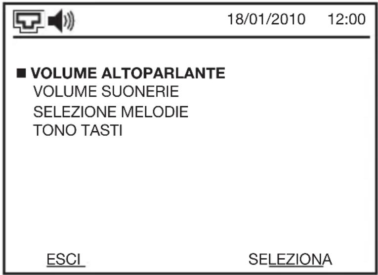18/01/2010 12:00 ■ VOLUME ALTOPARLANTE VOLUME SUONERIE SELEZIONE MELODIE TONO TASTI ESCI SELEZIONA