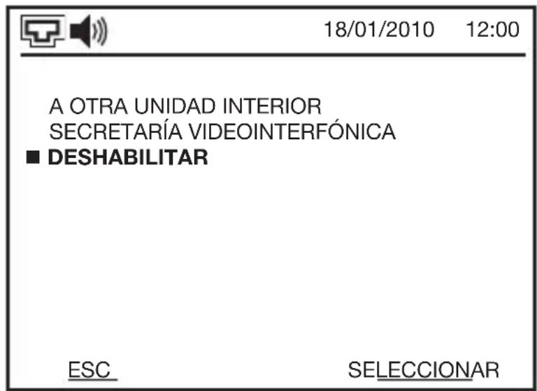 18/01/2010 12:00 A OTRA UNIDAD INTERIOR SECRETARÍA VIDEOINTERFÓNICA ■ DESHABILITAR ESC SELECCIONAR