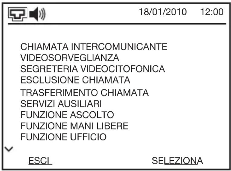 18/01/2010 12:00 CHIAMATA INTERCOMUNICANTE VIDEOSORVEGLIANZA SEGRETERIA VIDEOCITOFONICA ESCLUSIONE CHIAMATA TRASFERIMENTO CHIAMATA SERVIZI AUSILIARI FUNZIONE ASCOLTO FUNZIONE MANI LIBERE FUNZIONE UFFICIO ESCL SELEZIONA