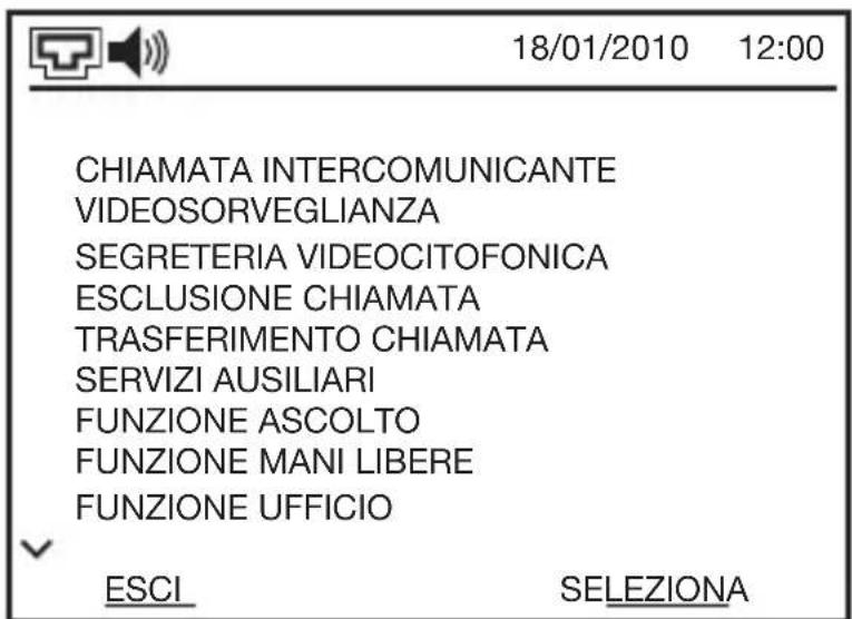18/01/2010 12:00 CHIAMATA INTERCOMUNICANTE VIDEOSORVEGLIANZA SEGRETERIA VIDEOCITOFONICA ESCLUSIONE CHIAMATA TRASFERIMENTO CHIAMATA SERVIZI AUSILIARI FUNZIONE ASCOLTO FUNZIONE MANI LIBERE FUNZIONE UFFICIO ESCI SELEZIONA