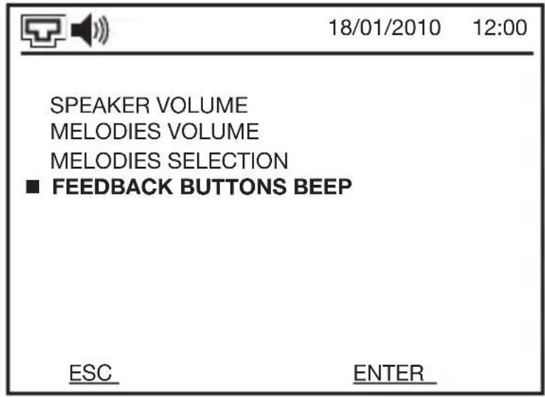 18/01/2010 12:00 SPEAKER VOLUME MELODIES VOLUME MELODIES SELECTION ■ FEEDBACK BUTTONS BEEP ESC ENTER