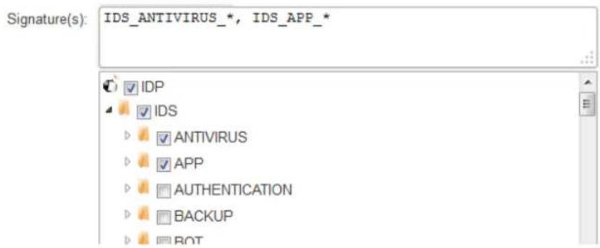Signature(s): IDS_ANTIVIRUS_*, IDS_APP_* IDP IDS ANTIVIRUS APP AUTHENTICATION BACKUP BOT