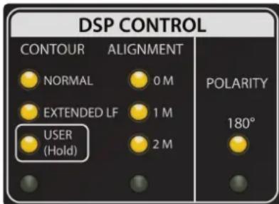 DSP CONTROL CONTOUR ALIGNMENT POLARITY NORMAL 0 M EXTENDED LF 1 M USER(Hold) 2 M 180°