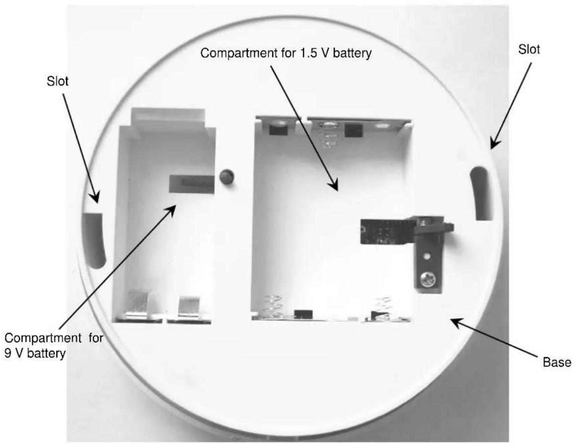 Slot Compartment for 1.5 V battery Slot Compartment for 9 V battery Base