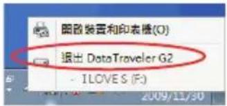 圖像裝置和印表機(O) 退出 DataTraveler G2 - ILOVES (F:) 2009/11/30