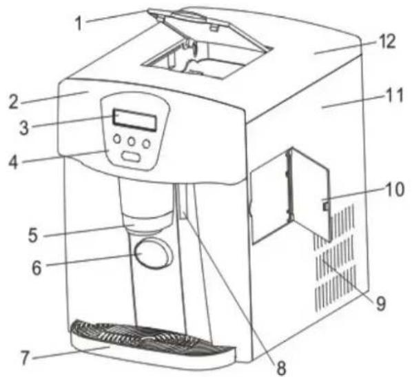 Labeled diagram of a digital kitchen appliance with numbered parts for identification