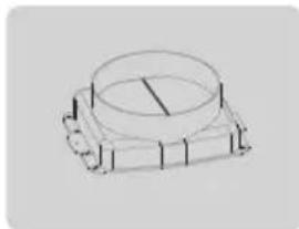 Technical line drawing of a mechanical component with a circular top and rectangular base (no text or symbols)