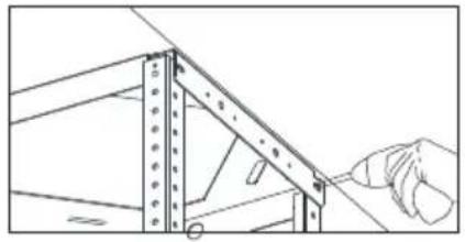 Technical line drawing of a mechanical assembly with a hand adjusting a bracket (no text or symbols)