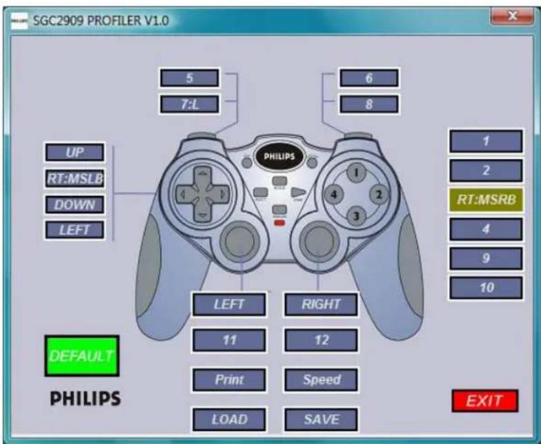 SGC2909 PROFILER V1.0 UP RT:MSLB DOWN LEFT 5 7:L PHILIPS 6 8 1 2 RT:MSRB 4 9 10 DEFAULT PHILIPS LEFT RIGHT 11 12 Print Speed LOAD SAVE EXIT