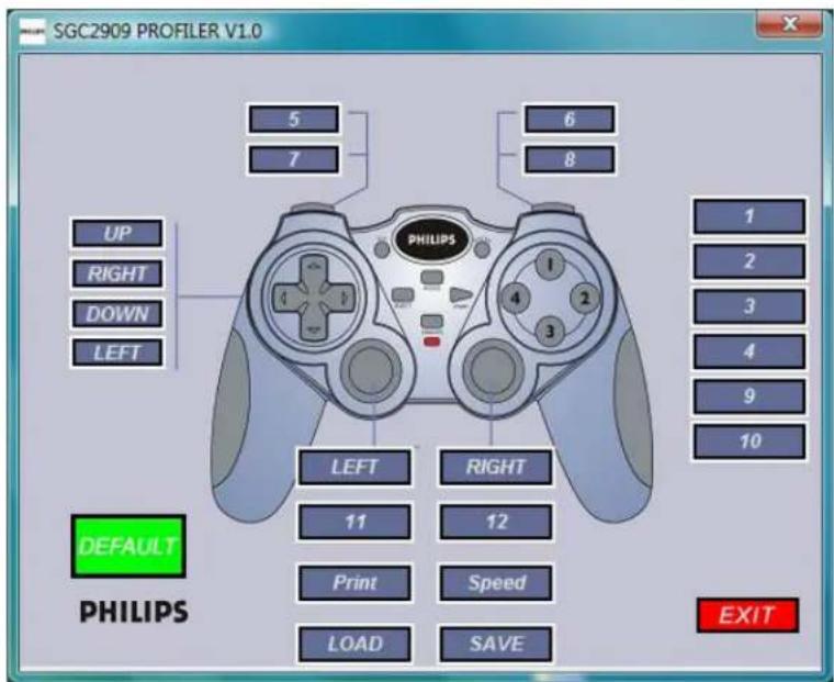 SGC2909 PROFILER V1.0 UP RIGHT DOWN LEFT 5 7 6 8 PHILIPS 1 2 3 4 9 10 LEFT RIGHT 11 12 Print Speed LOAD SAVE DEFAULT PHILIPS EXIT
