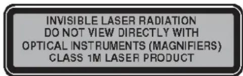 INVISIBLE LASER RADIATION DO NOT VIEW DIRECTLY WITH OPTICAL INSTRUMENTS (MAGNIFIERS) CLASS 1M LASER PRODUCT