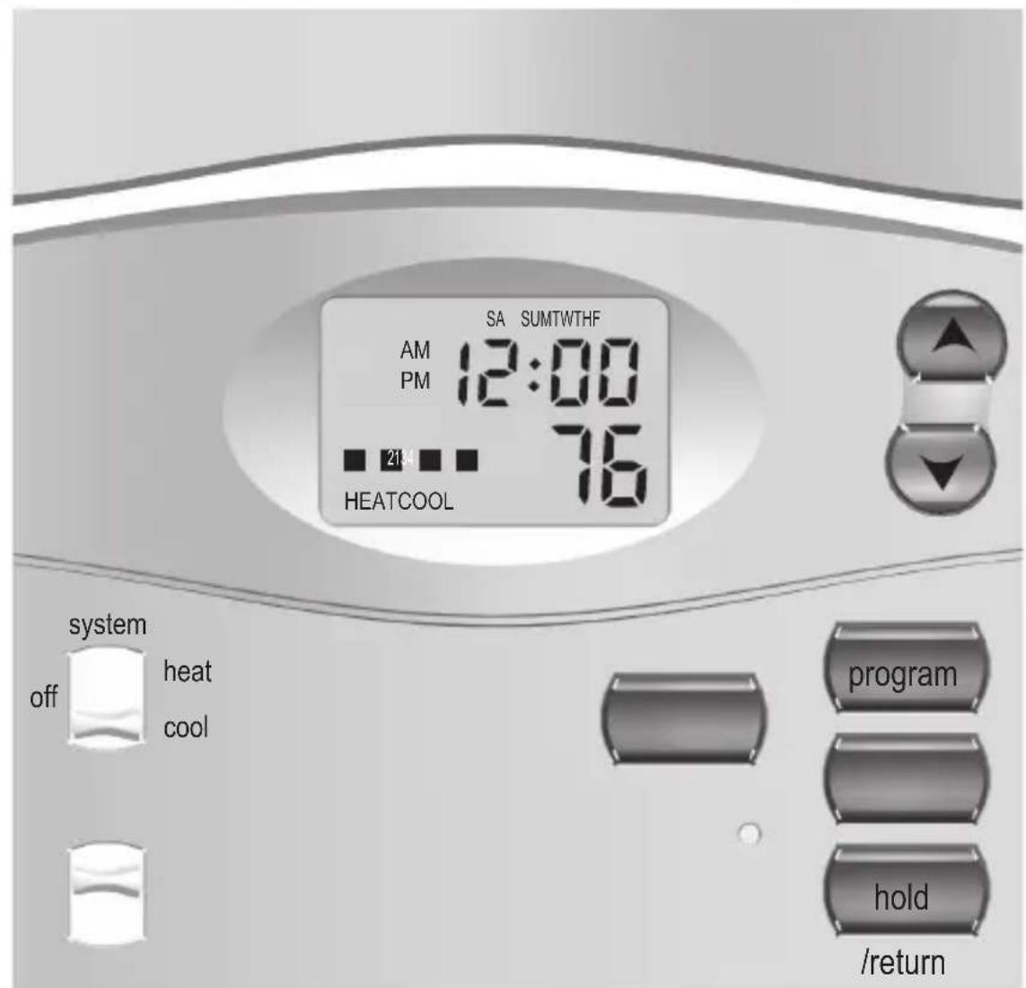 SA SUMTWTHF AM 12:00 PM 76 ■ 2134 ■ ■ HEATCOOL system off heat cool program hold /return